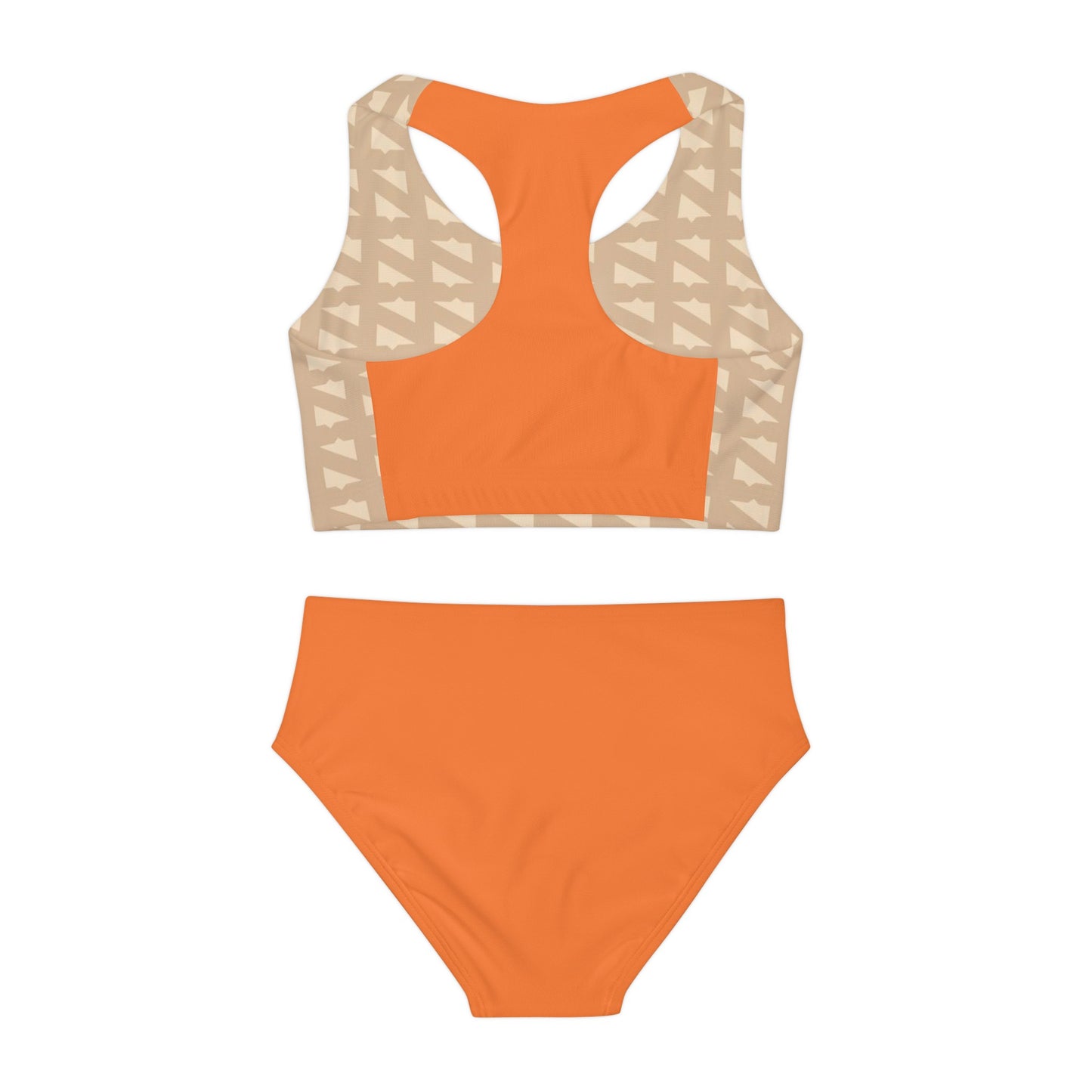 N's Tooth Girls Two Piece Swimsuit (Camel/Orange) (AOP)
