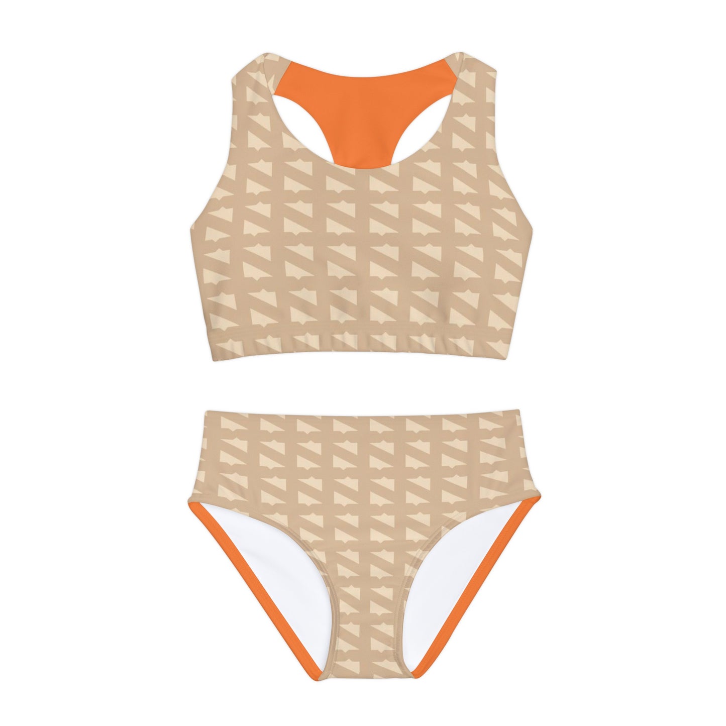 N's Tooth Girls Two Piece Swimsuit (Camel/Orange) (AOP)