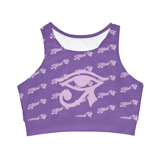 Kitted-Up Monogram w Eye Graphic- High Neck Crop Bikini Top (AOP)
